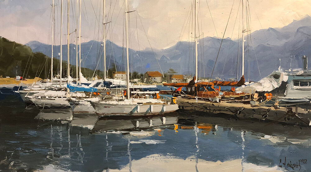 The yachts. Montenegro. 2022. Oil on canvas, 35x60 cm