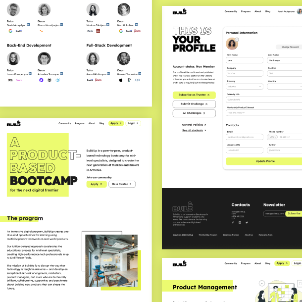  "BuildUp"- a peer-to-peer, product-based technology bootcamp graphic design and web design by Yugen Branding