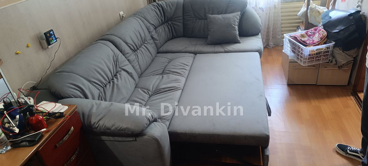 Угловой диван с округлыми подлокотниками: после перетяжки — Mr. Divankin