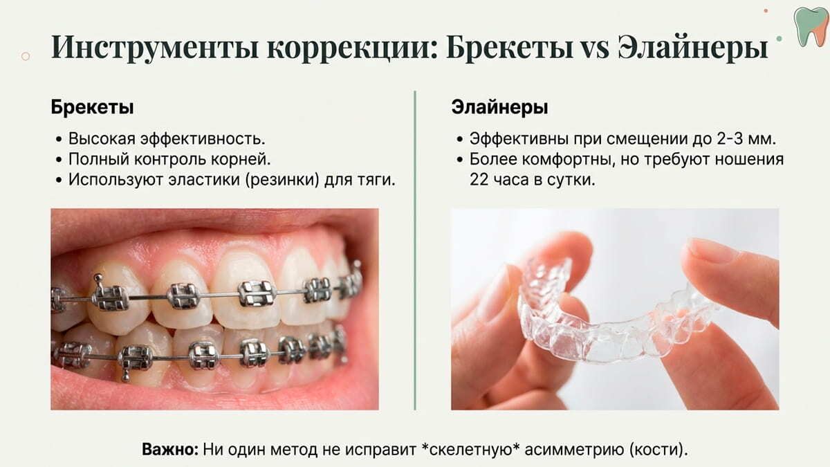 Как исправляют смещение средней линии зубов