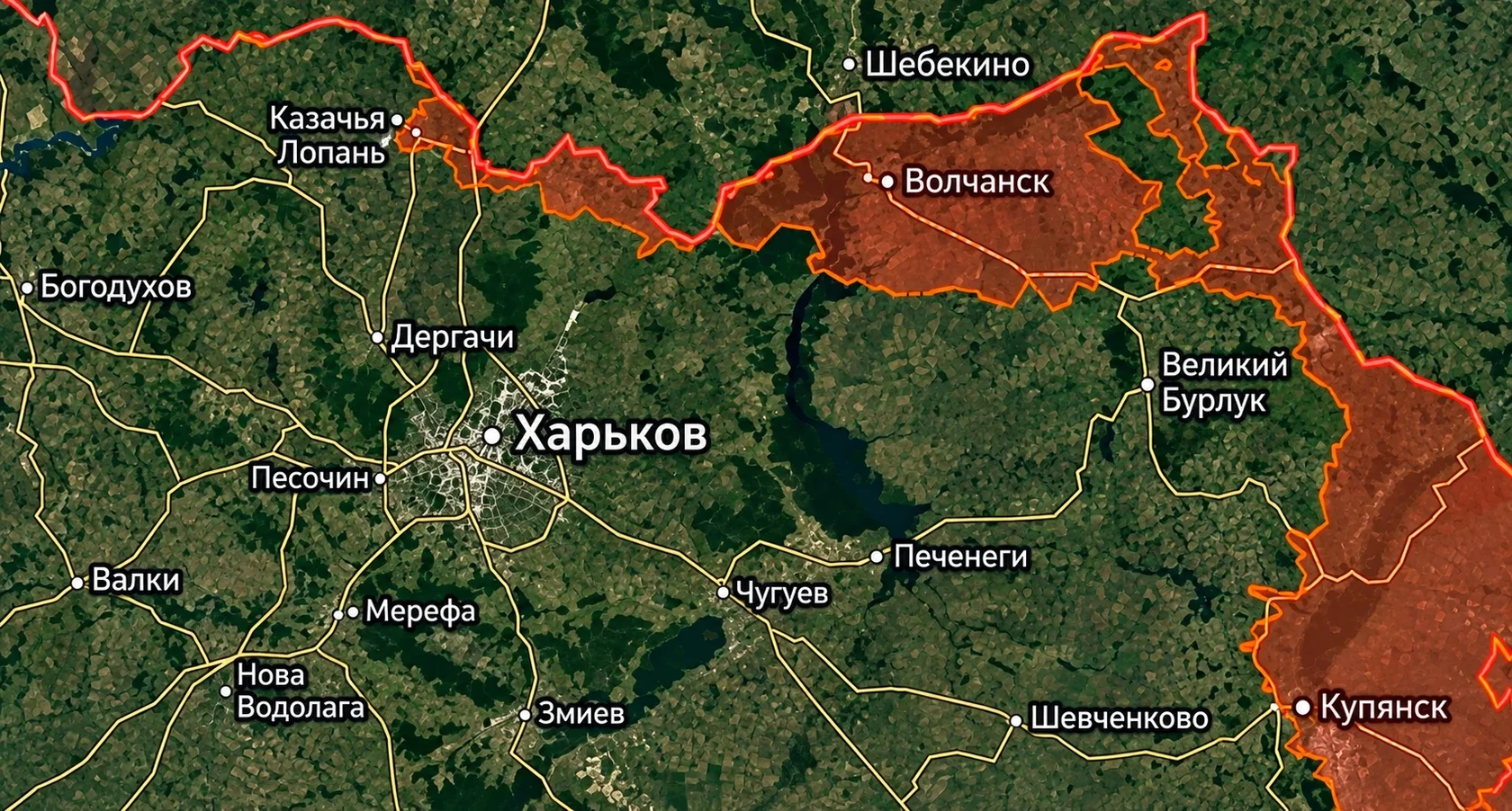 Карта Харьковской области: Харьков, Волчанск, Великий Бурлук и Купянск