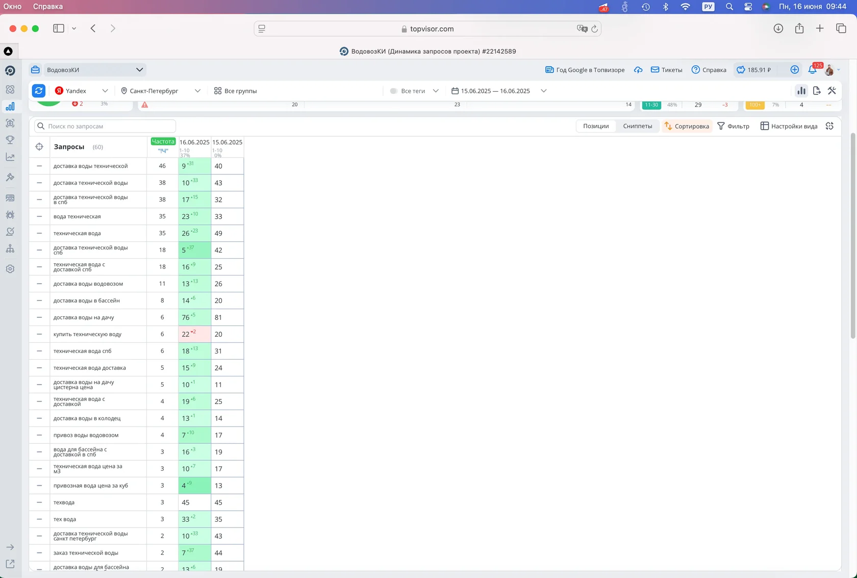Движение позиций пошло на следующий день после создания сайта