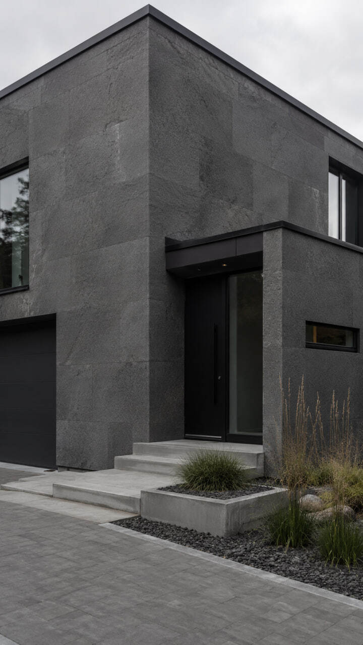 Flexible Tile in a Graphite Gray Texture for a Modern Facade