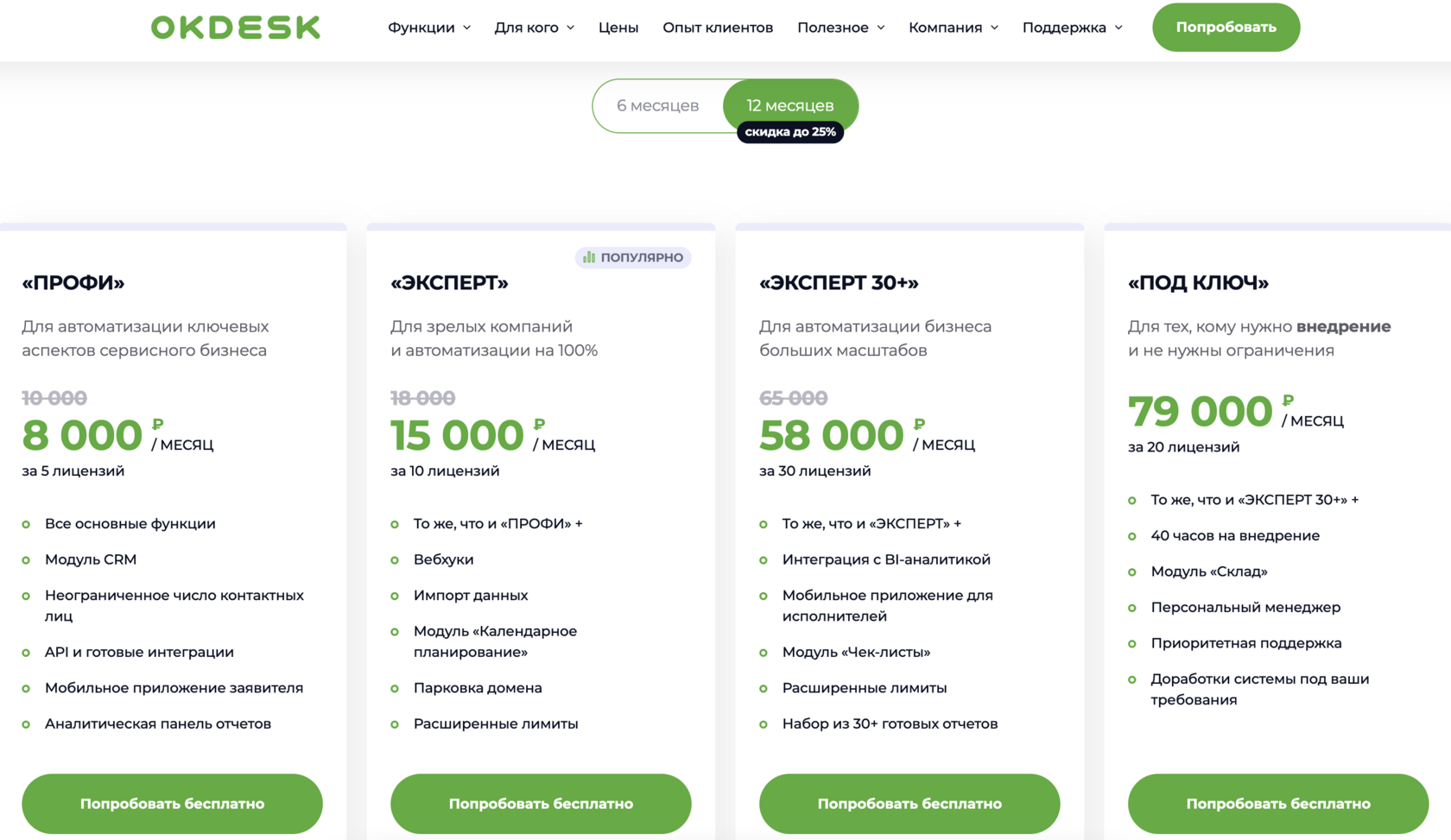 Тарифы Окдеск 6 месяцев