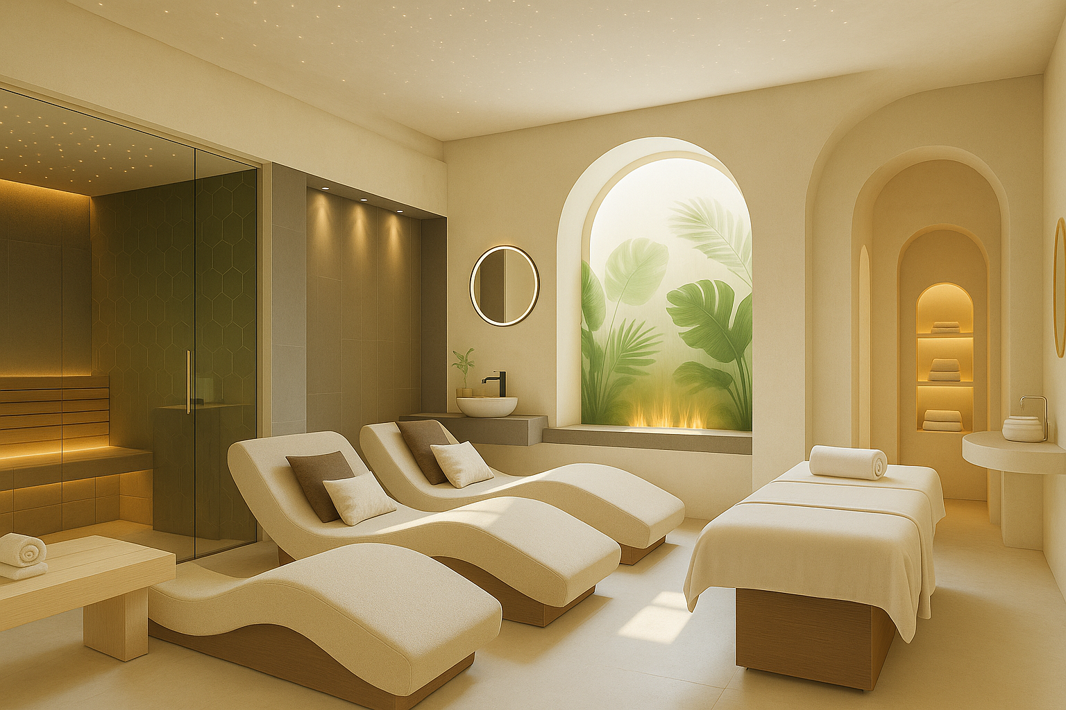 Светлый интерьер SPA-комплекса с бассейном по проекту STRUKTURA