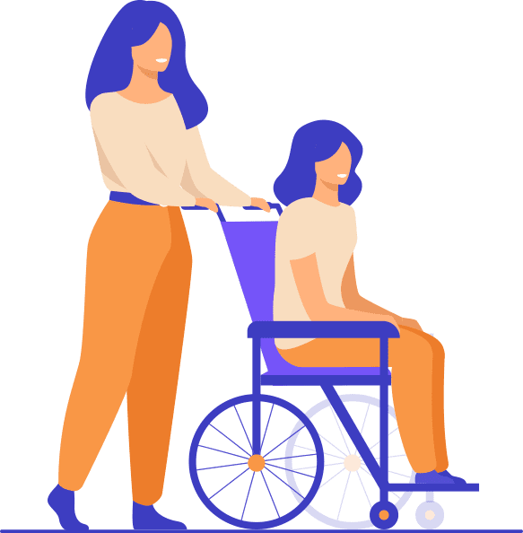 илюстрация двух людей один на инвалидной коляске