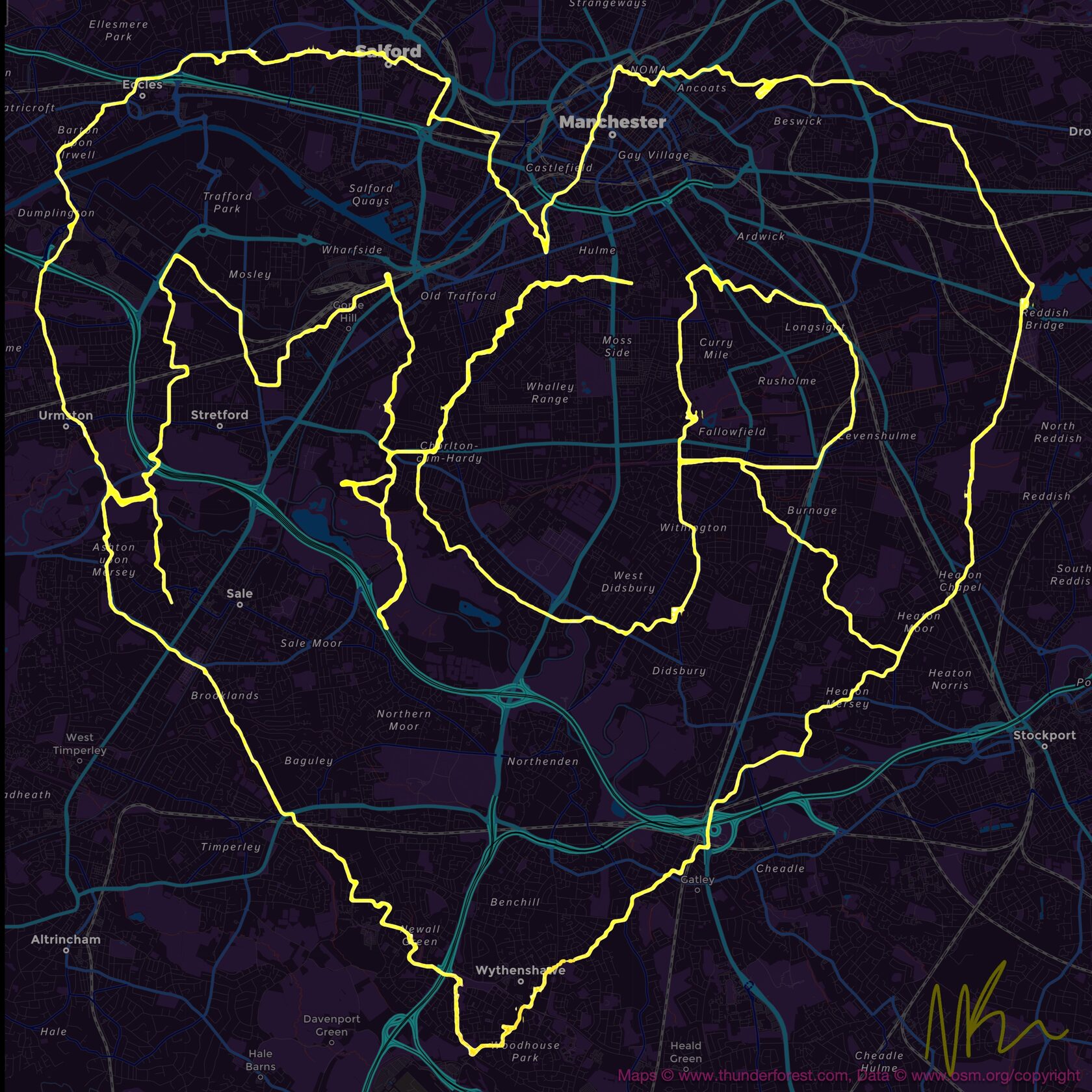 Рисунок GPS, сделанный в память жертв бомбардировки Манчестер Арены