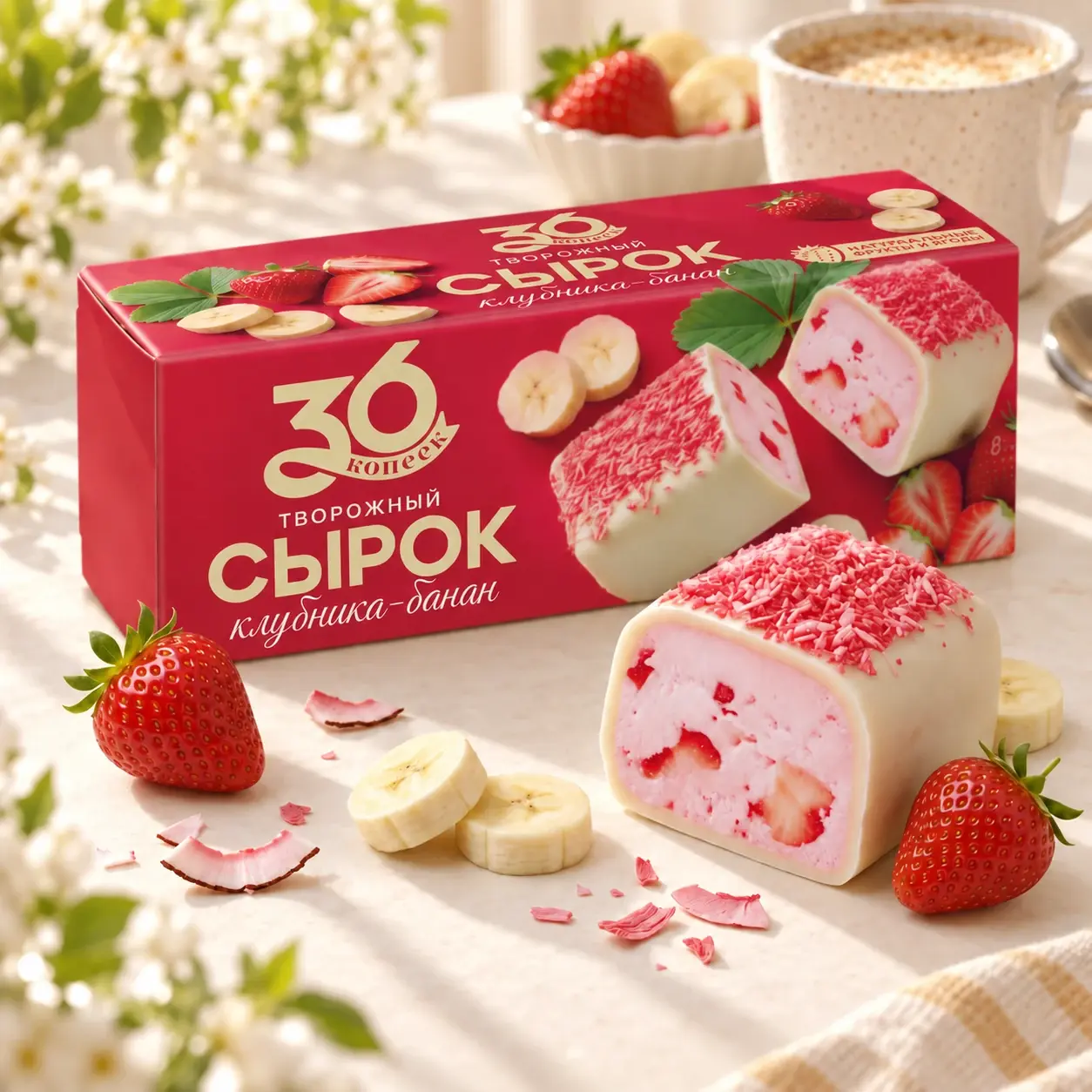 Сырок творожный клубника — банан — упаковка 36 копеек