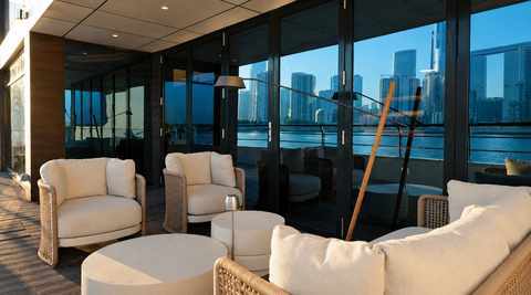 Lounge Interior - custom DOMA rug, Abu Dhabi waterfront residence