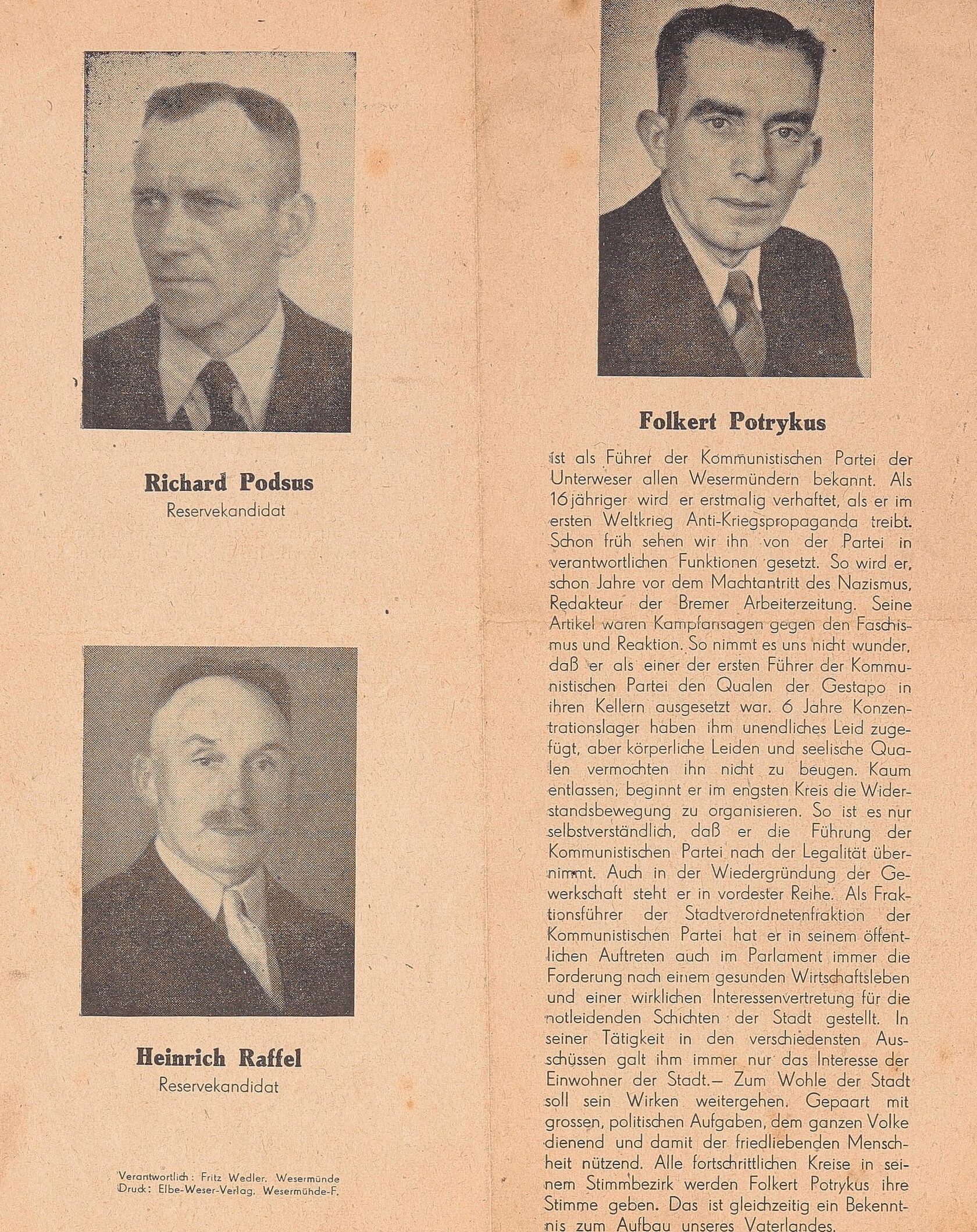 Wahlbroschüre von KPD mit Potrykus (1946)