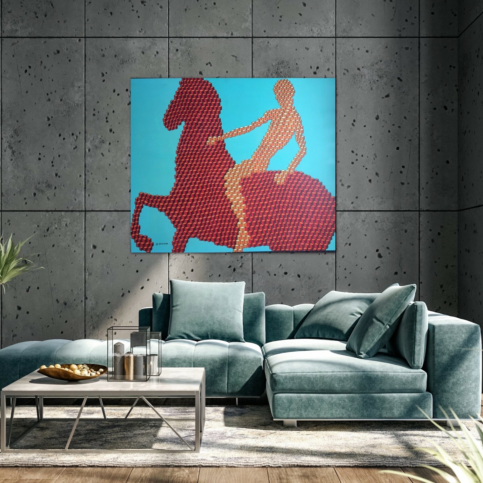 Художник Ира Куб картина Красный конь в интерьере