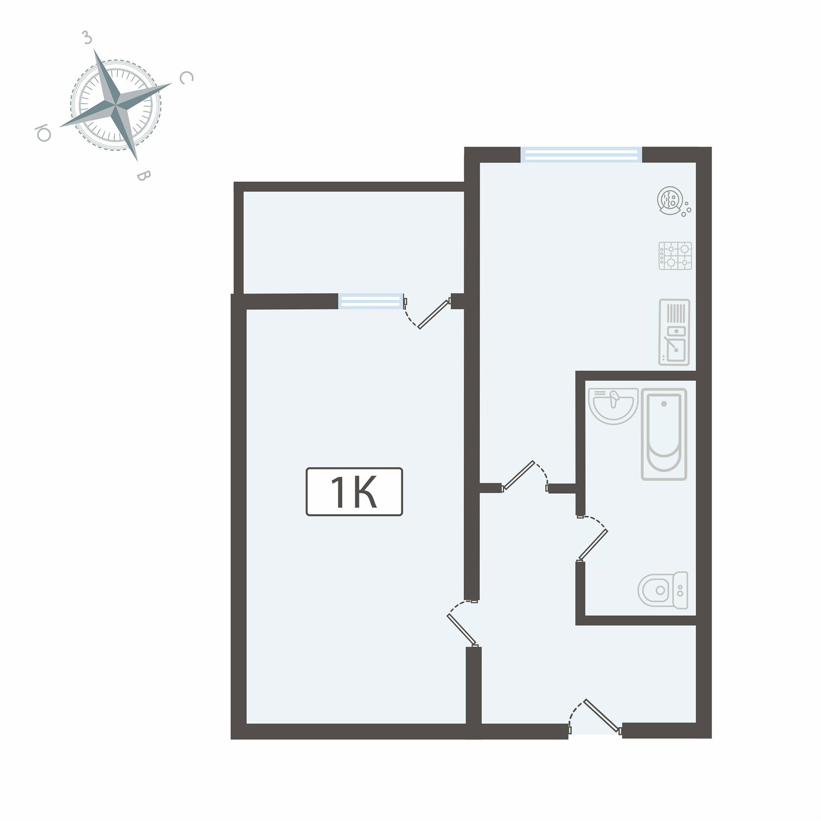 Планировка 1-комнатной квартиры 39,5 м²