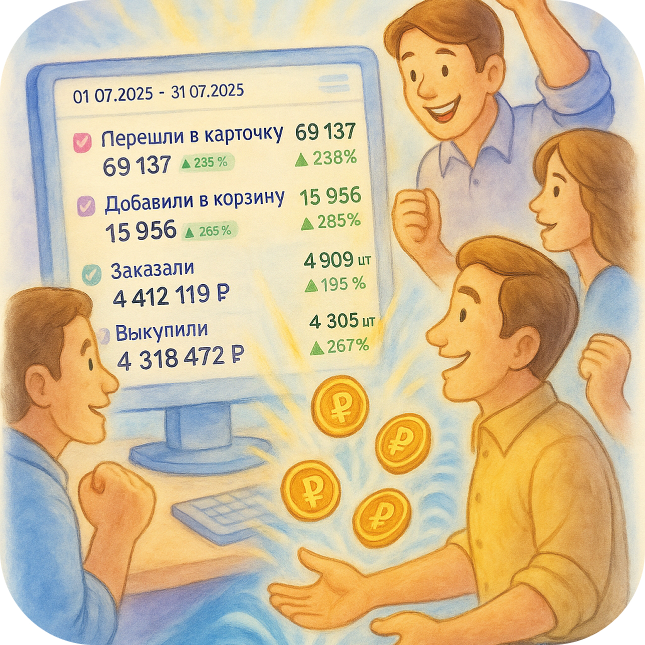 Радость команды от результатов