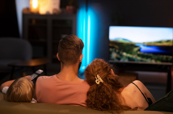 Семья смотрит телевизор