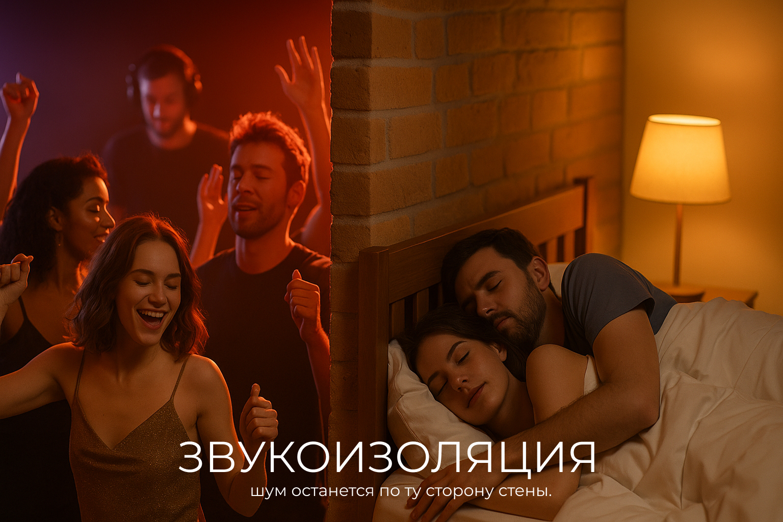 Сравнение: шумная вечеринка и тишина в спальне благодаря звукоизоляции стены в панельном доме