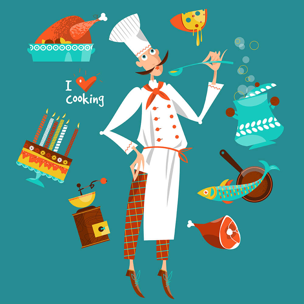 Повар с ложкой в руках пробует еду