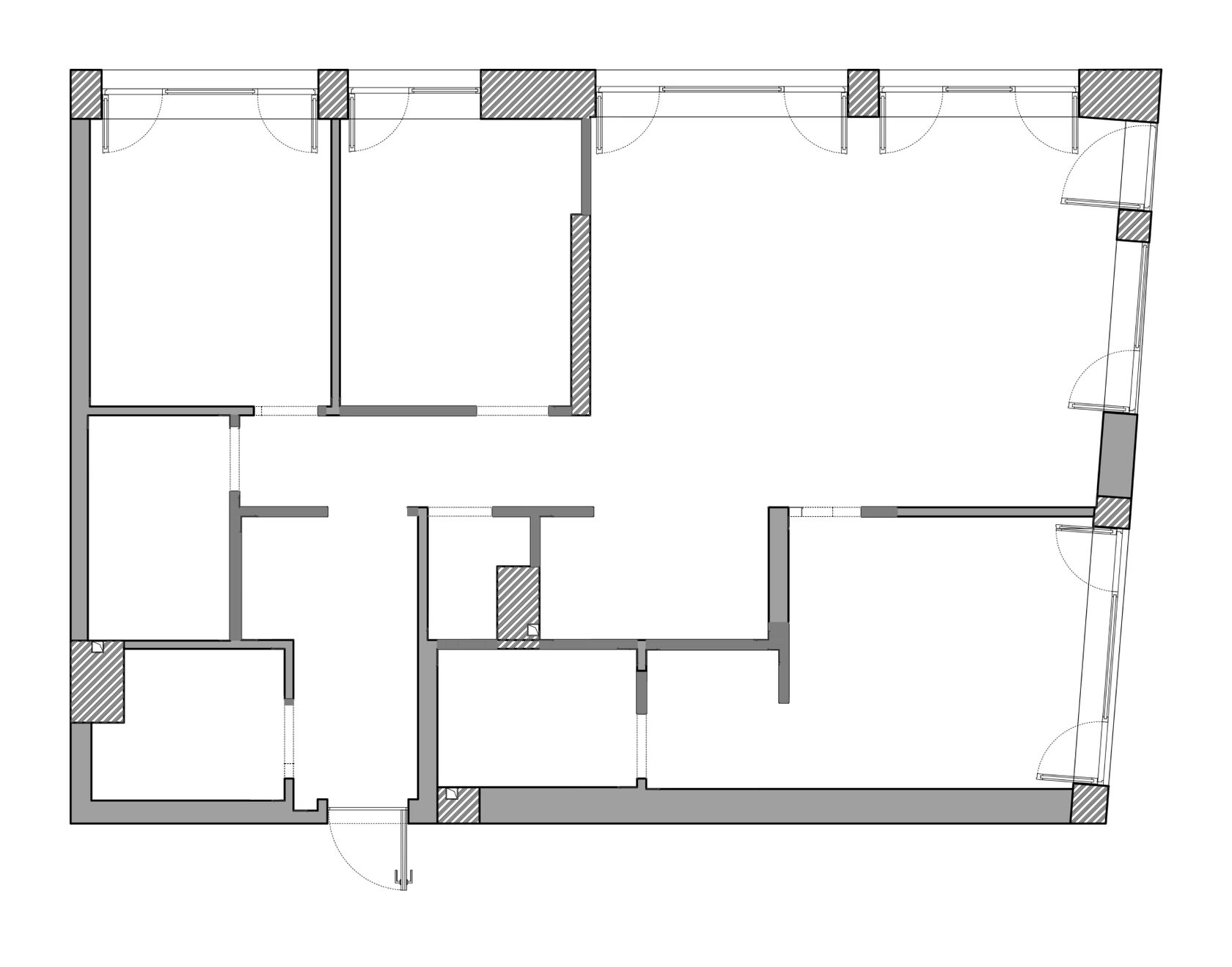 Plan existant d’un appartement à Paris avec cuisine séparée et circulation peu optimisée