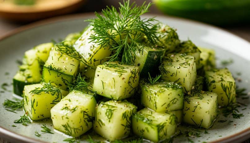 Салат из кабачков и огурцов с лимонным соком и маслом