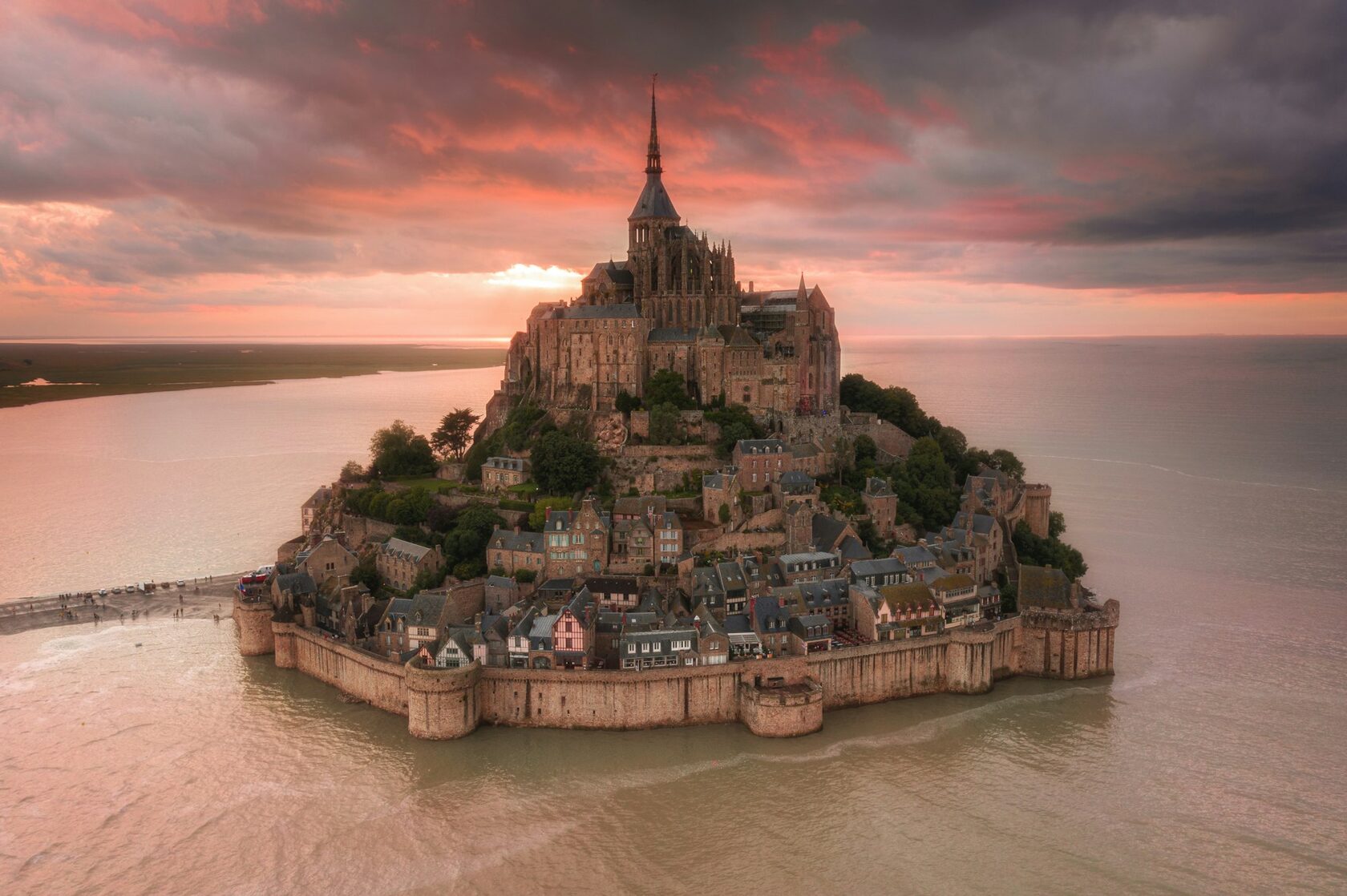 Mont-Saint-Michel rising above the tidal flats at golden hour, Normandy