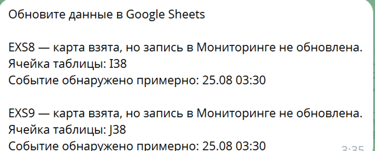 Пример напоминания о расхождении с учётом