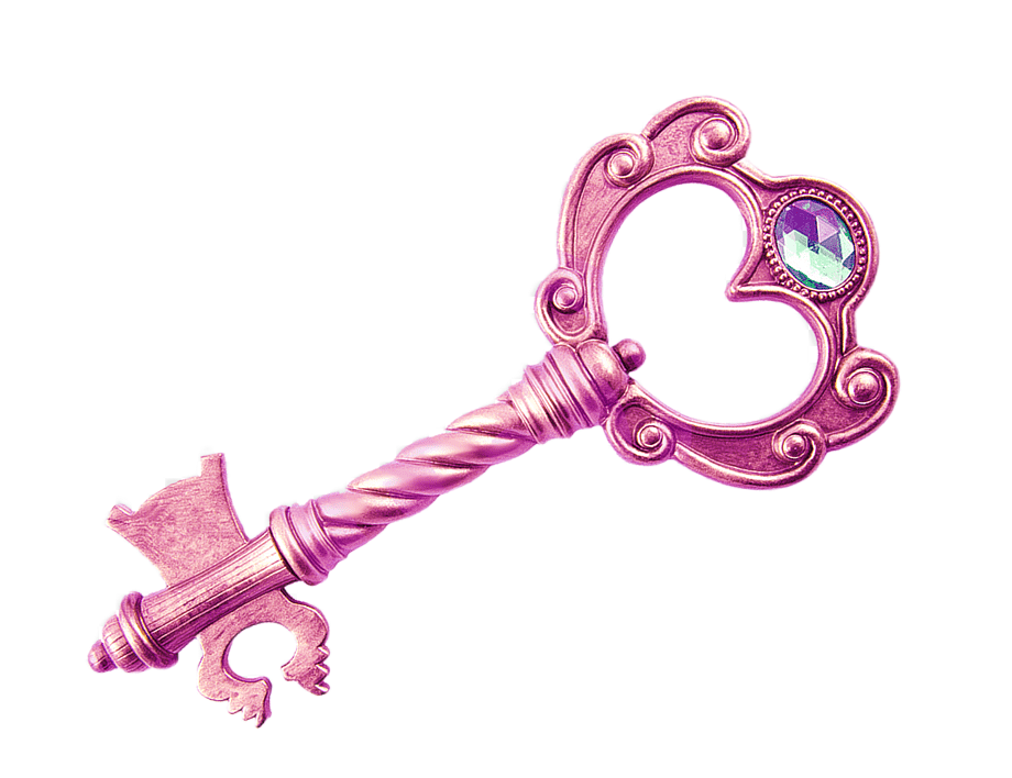 Розовый ключ с кристаллами на белом фоне