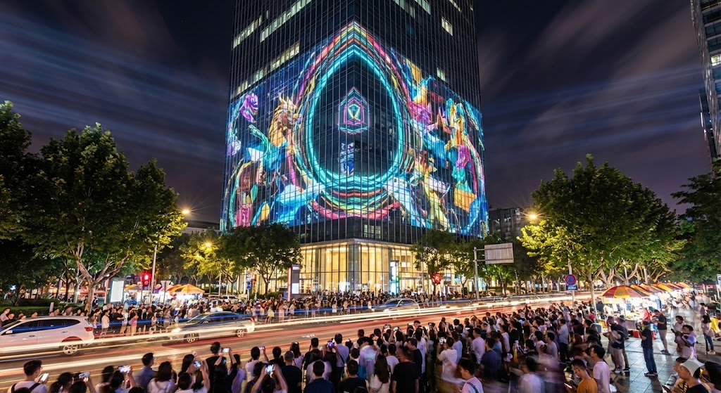 Световое 3D-шоу на фасаде здания в честь Международного дня света