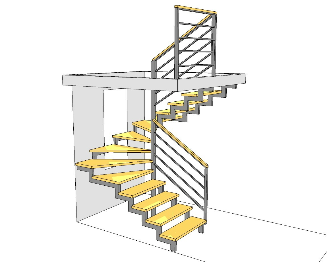 Сборка модульной лестницы с поворотом на 90 градусов