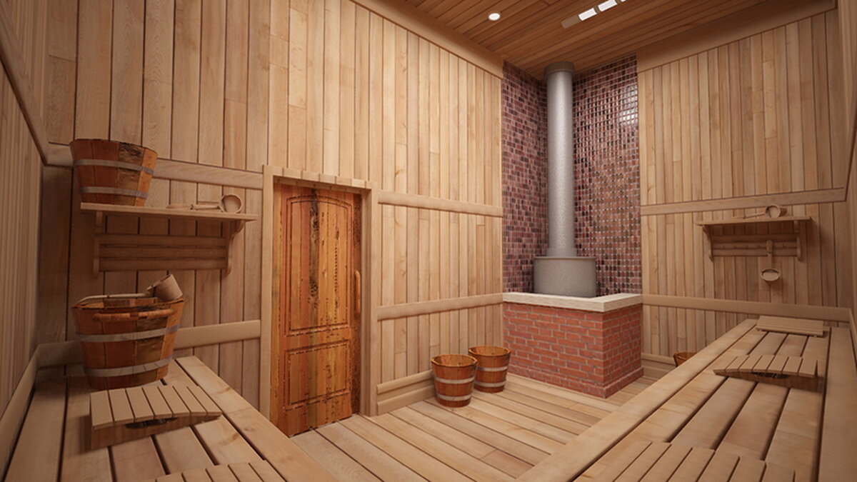 интерьер парилки в деревянной бане