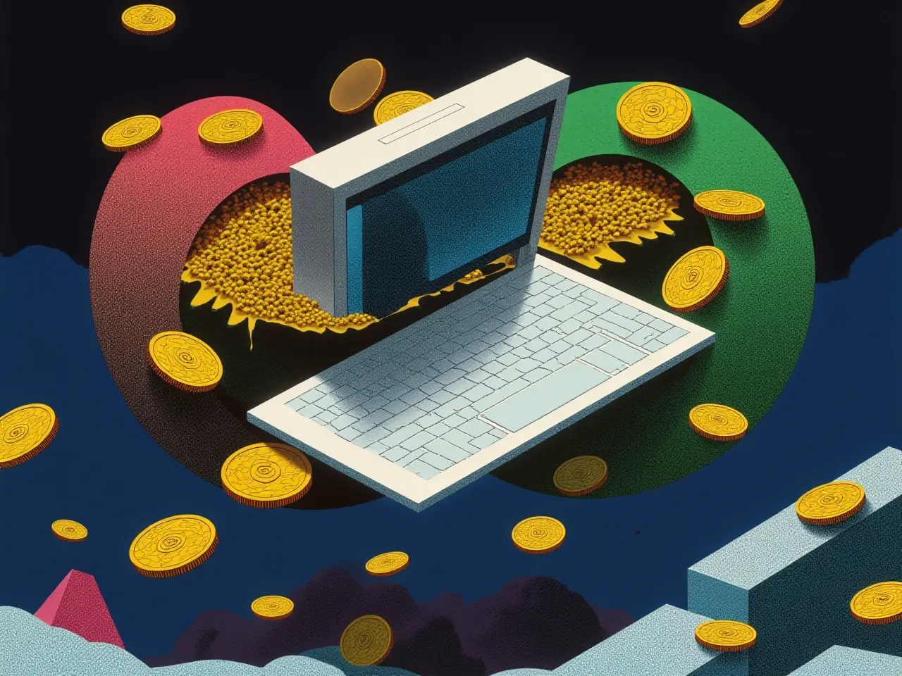 Ilustrație abstractă reprezentând un website estetic dar ineficient, pierzând vizitatori și conversii — metaforă vizuală pentru lipsa unei strategii digitale și a unei agenții web profesioniste