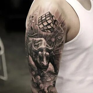 Татуировка мужская графика на спине бык и змея - мастер Юрий Хандрыкин | Art of Pain