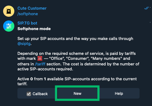 Setting up a SIP account to use Telegram like Softphone