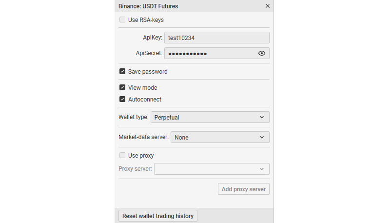 CScalp redesign: Connection settings of the trading software