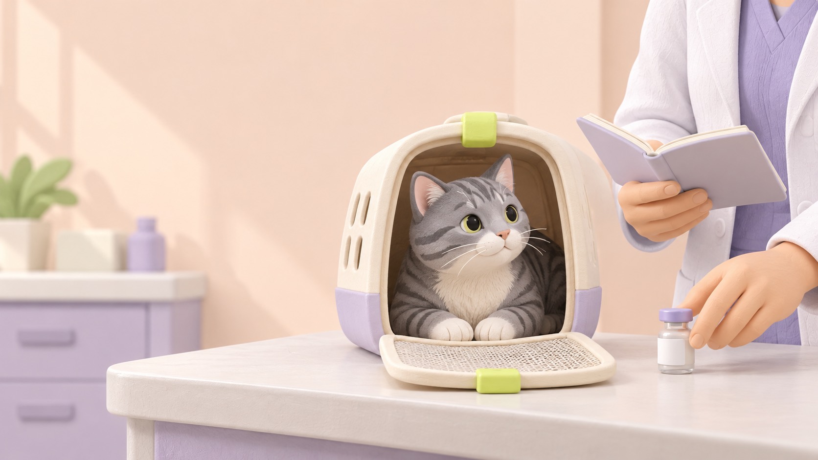 Кошка в переноске перед вакцинацией