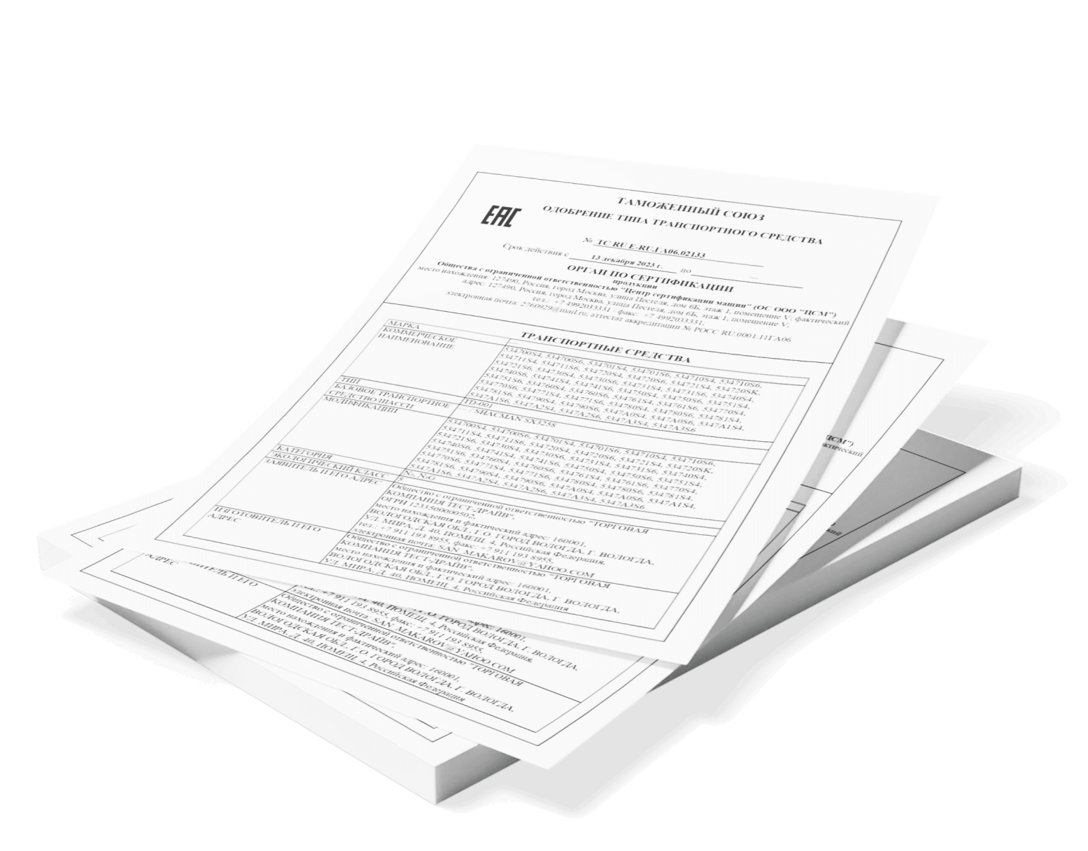 Пример документа:: одобрение типа транспортного средства