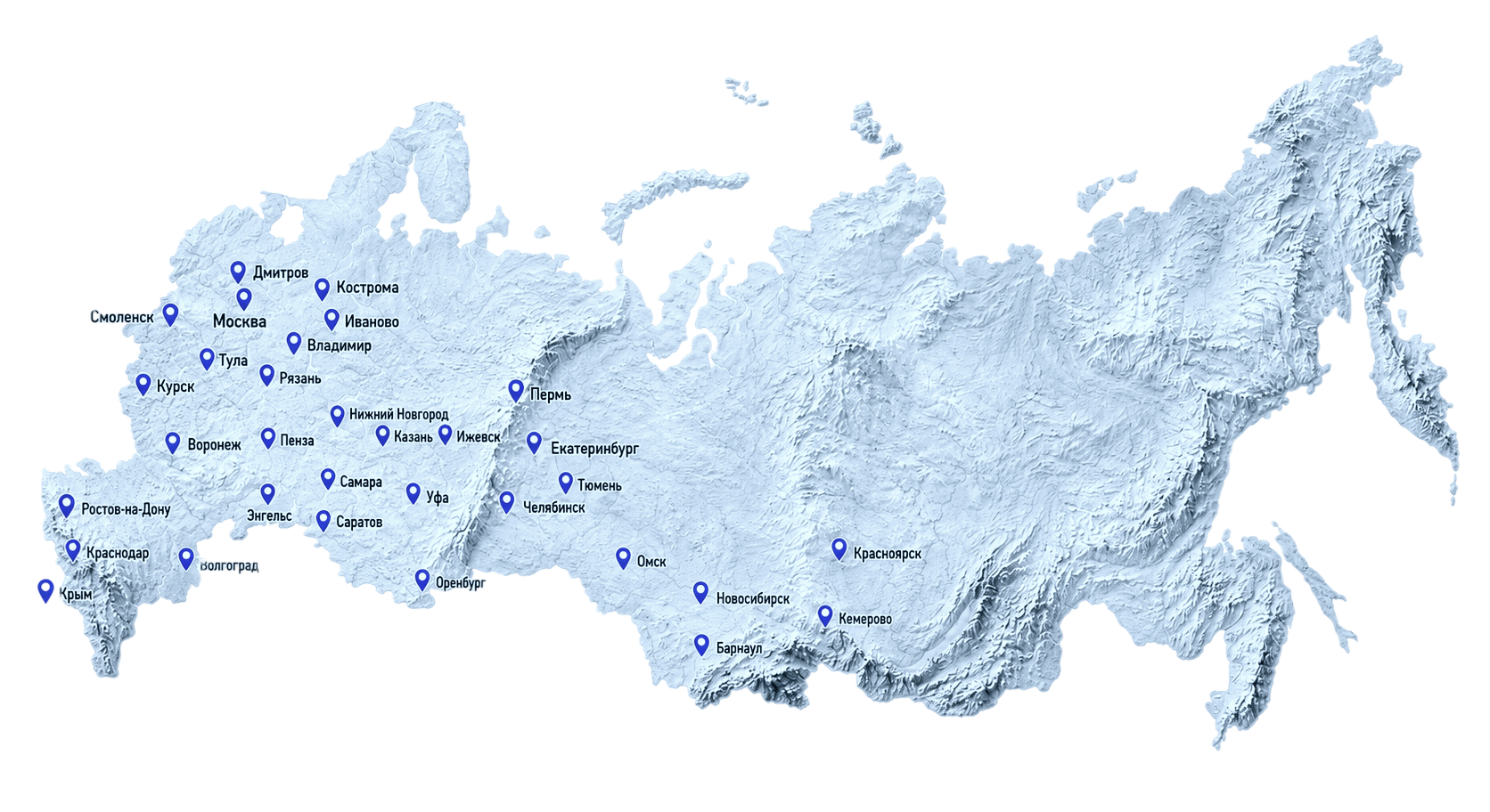 Карта логистической сети ТЛК Три Кита — 29 городов в 5 федеральных округах