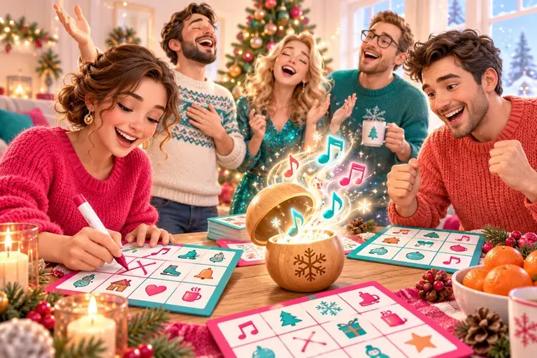 Тематическая иллюстрация к игре «НОВОГОДНЕЕ МУЗЫКАЛЬНОЕ ЛОТО»