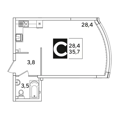 Планировка ЖК Новые Сезоны 2 — Студии: вариант 8