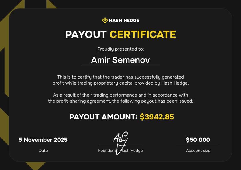 Сертификат выплаты участника Hash Hedge
