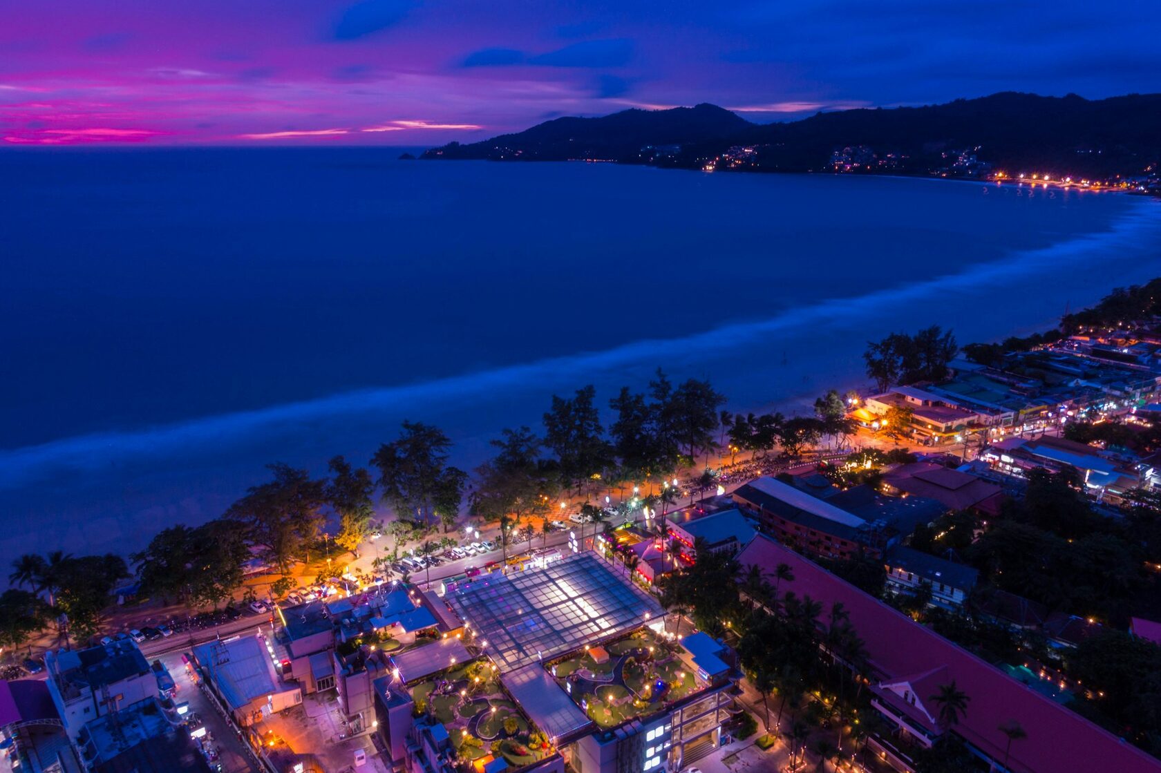 Bang Tao beach coastline at sunset