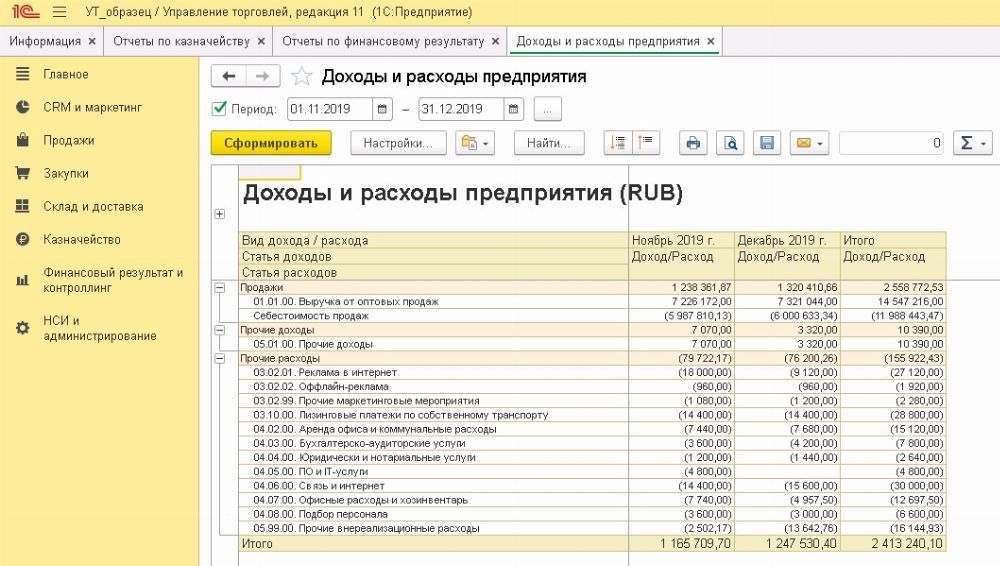 Отчет в 1с по контрагентам и номенклатуре