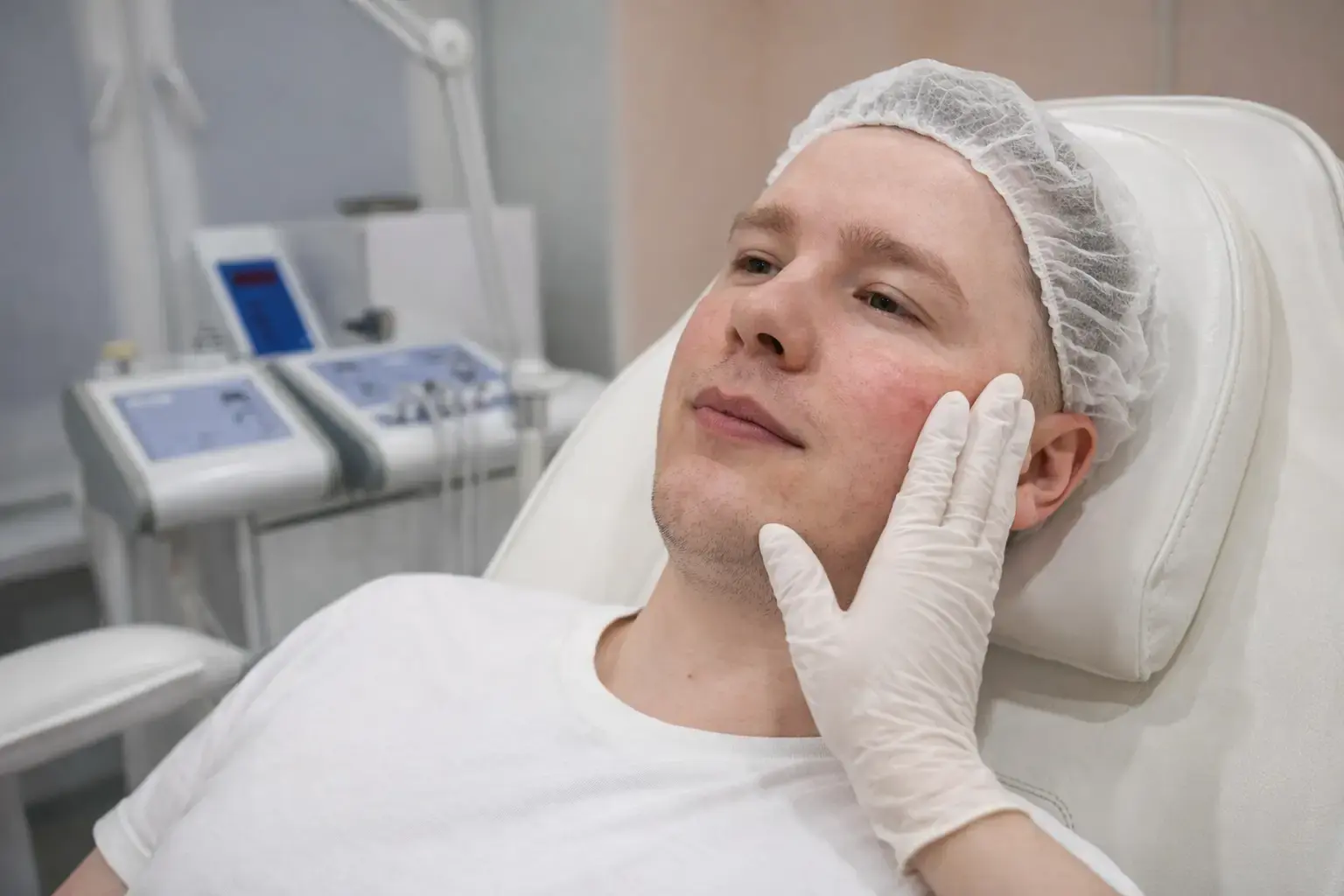 Осмотр кожи лица при покраснении и чувствительной коже в клинике «Лаванда», Екатеринбург