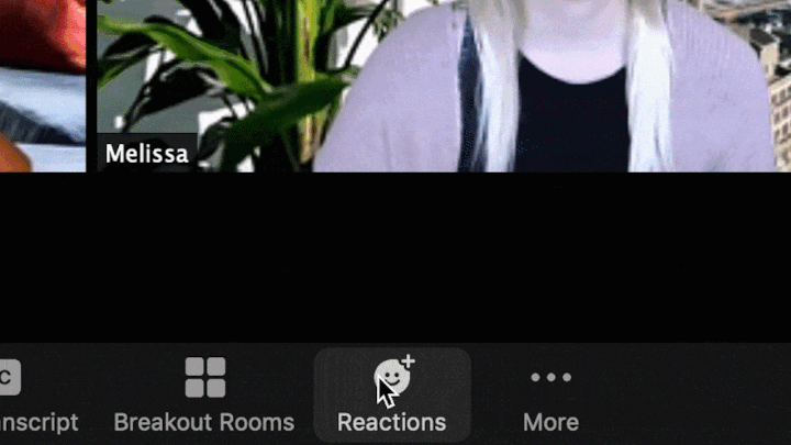 Participant reaction icons in a Zoom meeting video panel