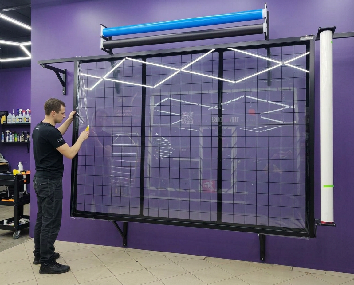 Мастер полирует капот Audi RS в студии