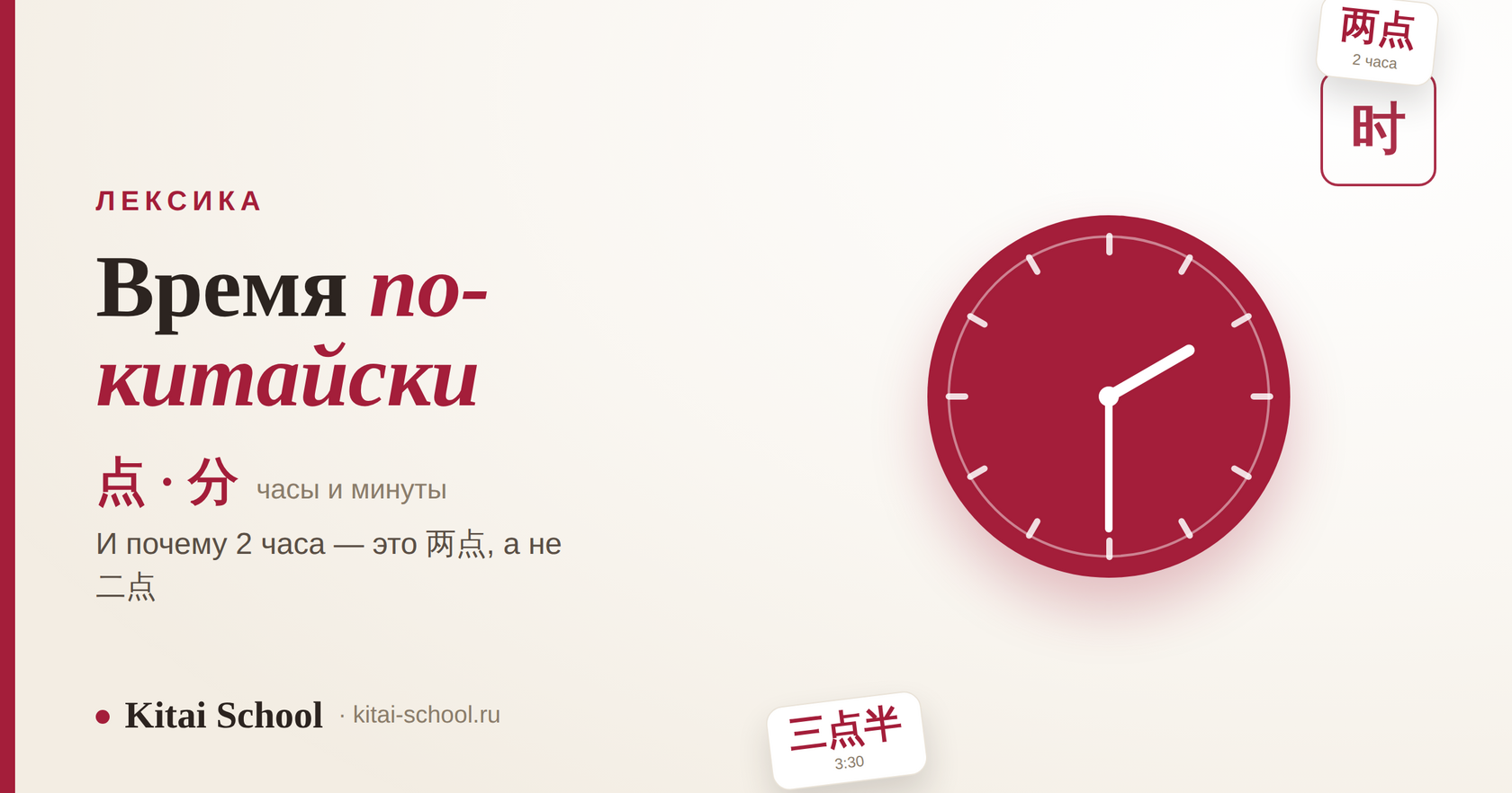 Время по-китайски — 点 (часы) и 分 (минуты), и почему 2 часа это 两点