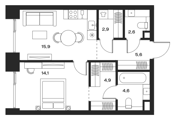 2-комн 62,8 м²