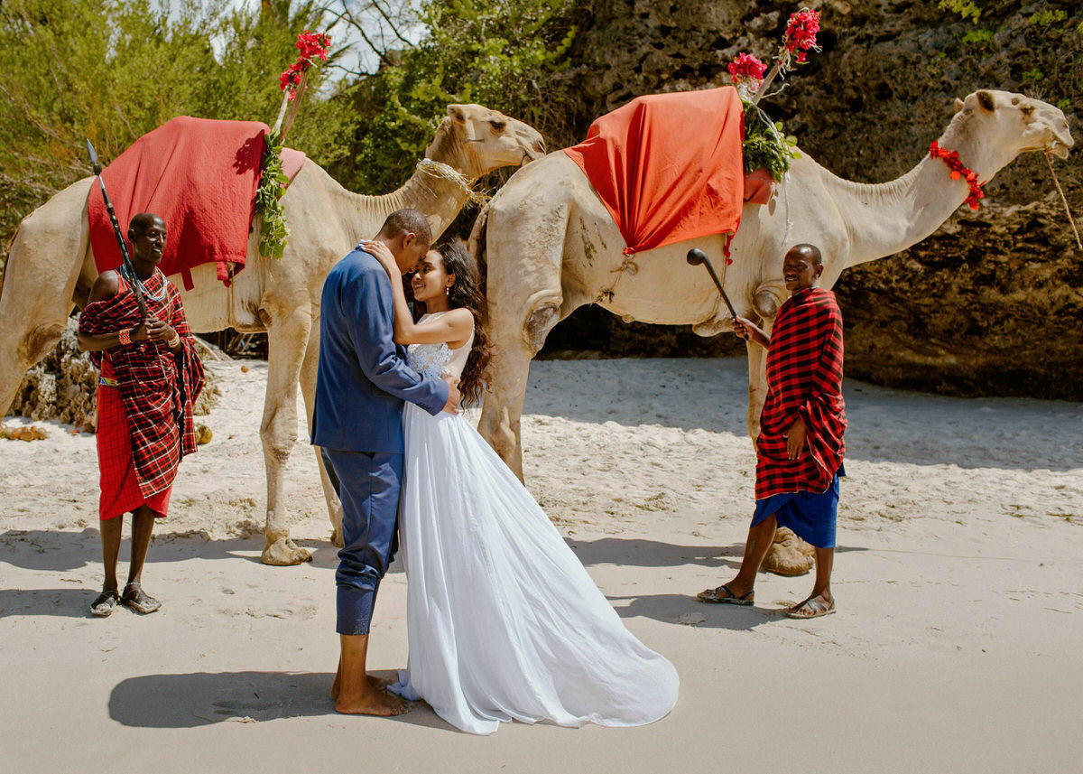 Romantic Kenya Beach Honeymoon Photography — Jafassam Studio - Diani beach Mombasa Malindi Watamu Lamu photo session best photographer Bride Groom Camels Massai