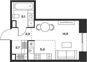 Студия 27,8 м²