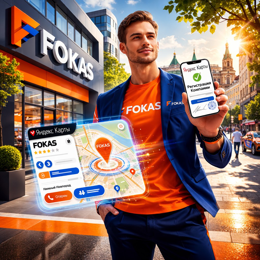 предприниматель в Нижнем Новгороде демонстрирует регистрацию компании на Яндекс.Картах