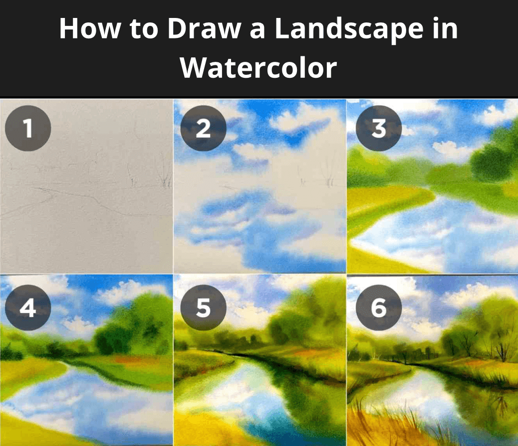 How to draw a landscape in watercolor. Step-by-step Instruction