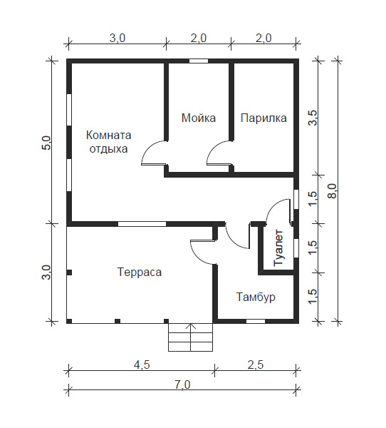 Проект бани 7 8 с террасой